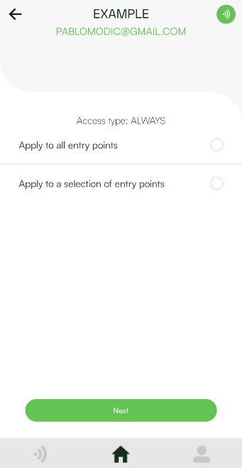 Entry point scope selection for user access
