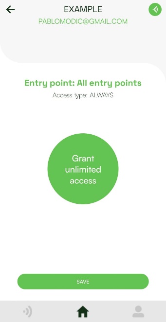 Review screen for granting unlimited access