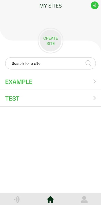 My Sites screen with the Example site